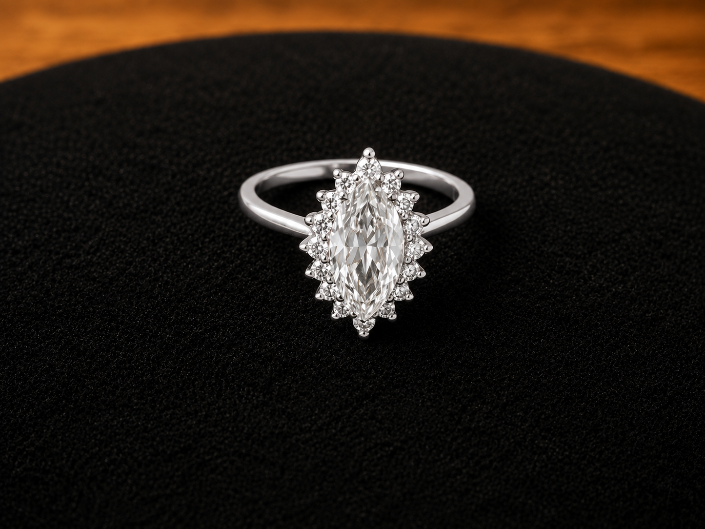 Marquise Halo Crystal Ring – Sterling Silver
