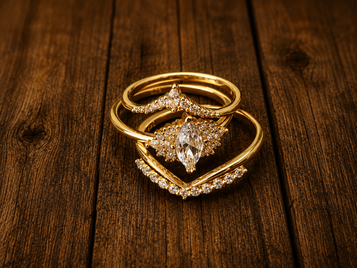 Gold Marquise Crystal Ring Set – Gold Plated Sterling Silver