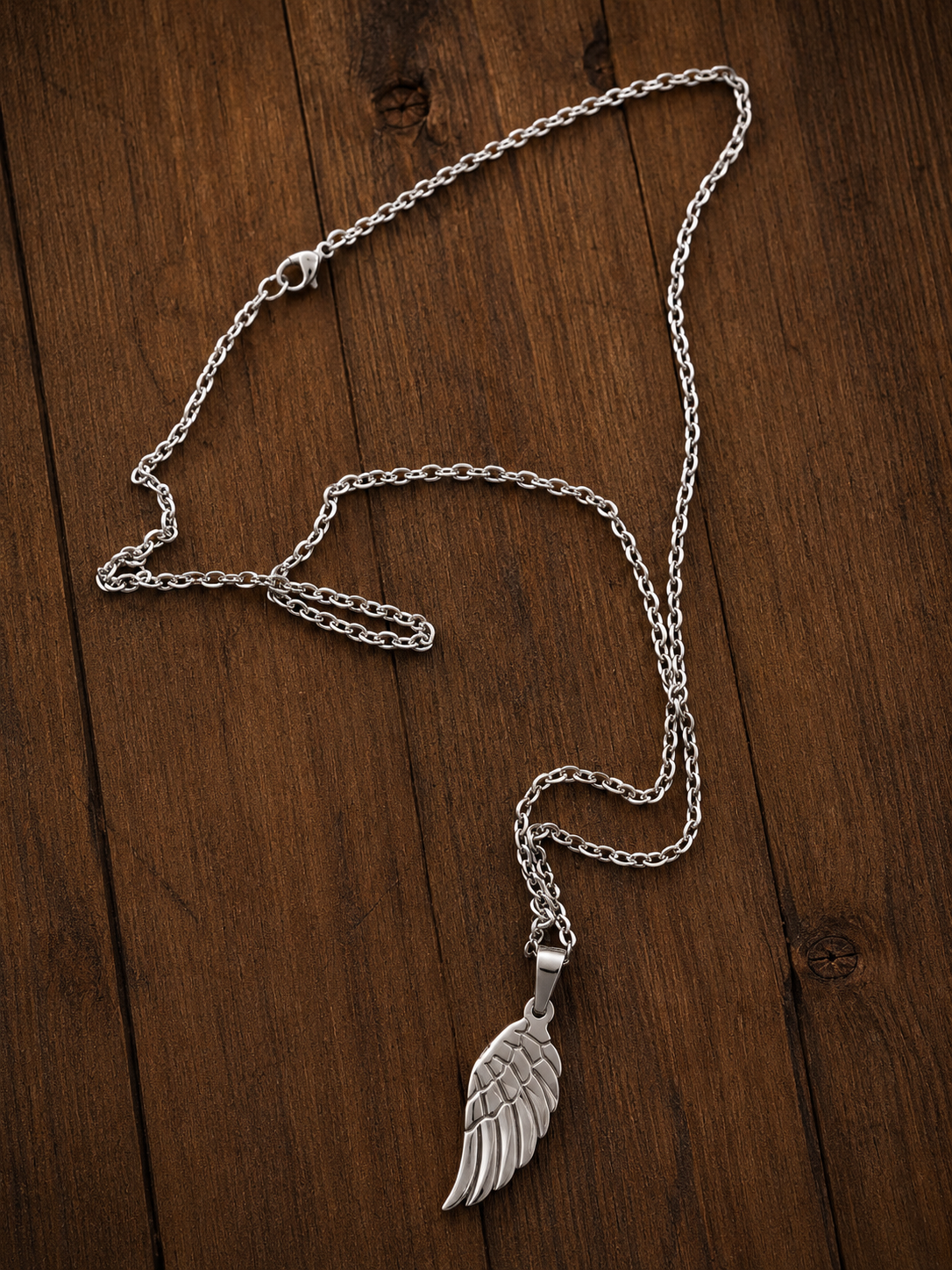 Silver Angel Wing Pendant Necklace – Stainless Steel