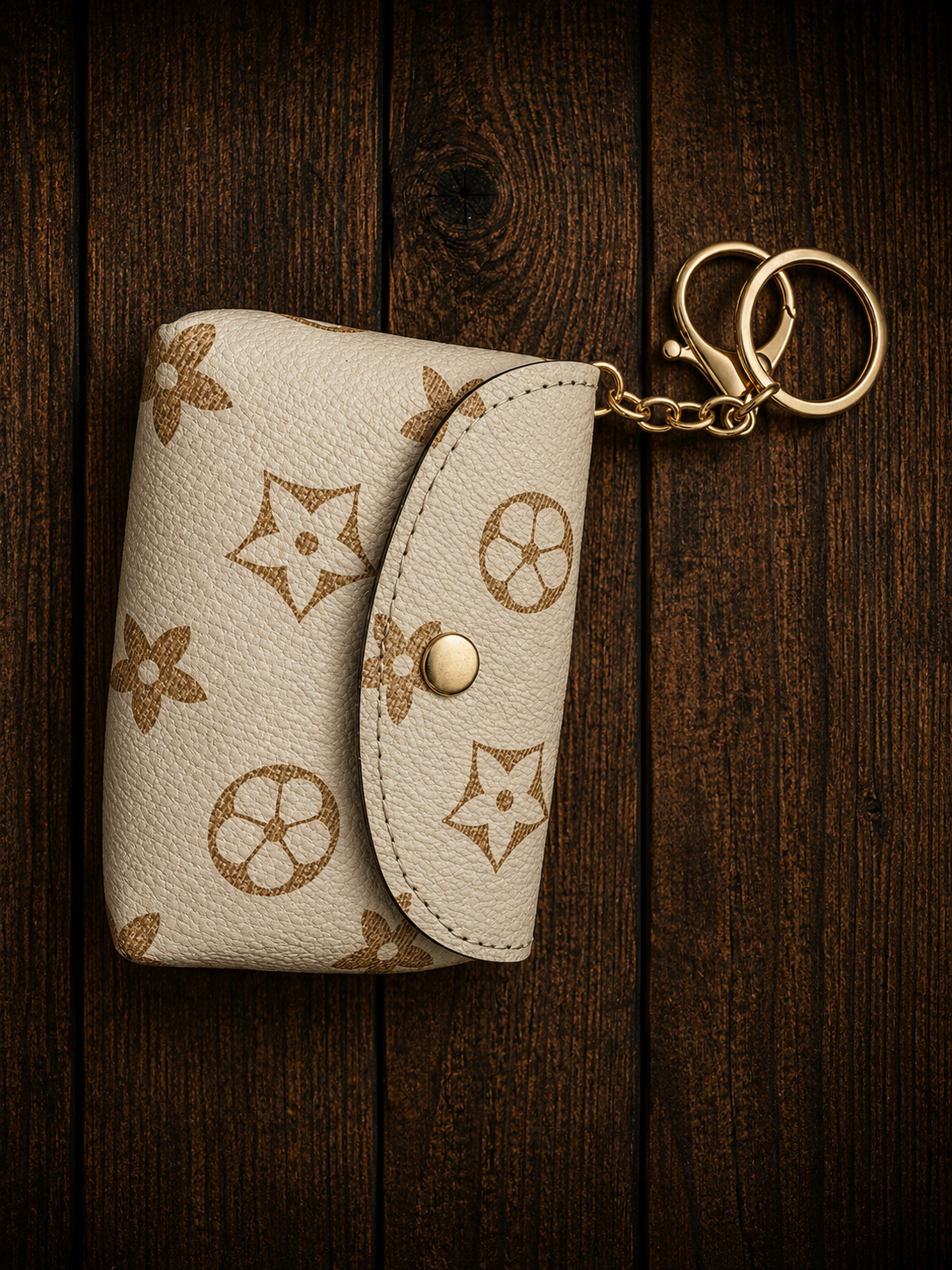 White Floral Monogram Key Pouch