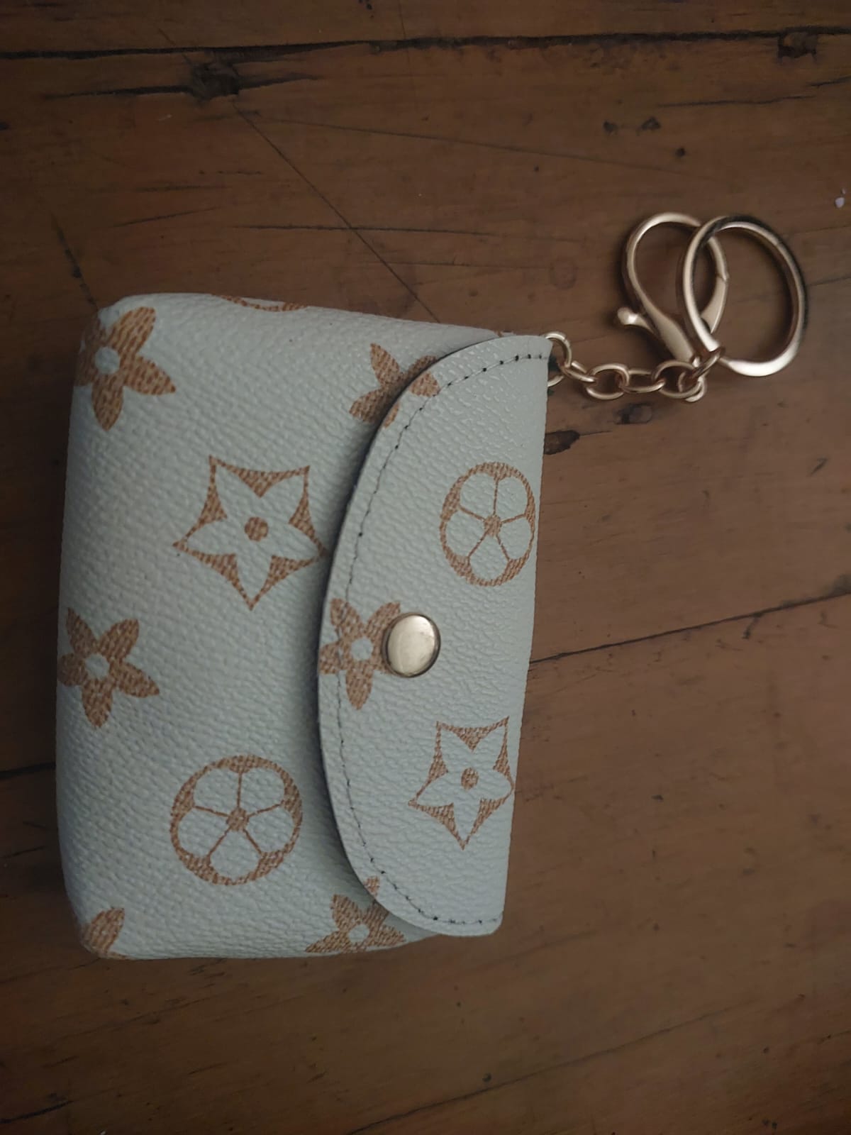 White Floral Monogram Key Pouch