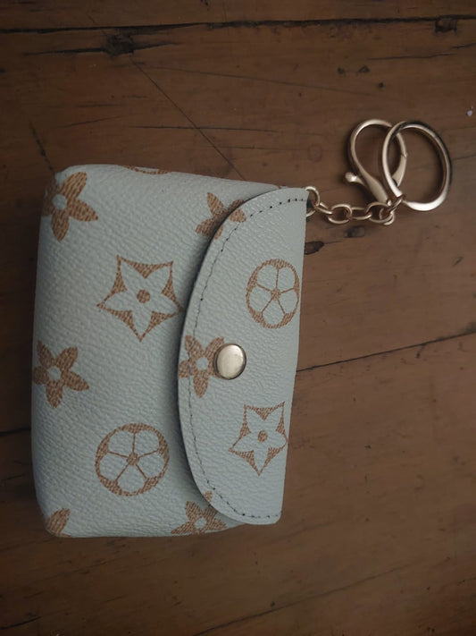 White Floral Monogram Key Pouch