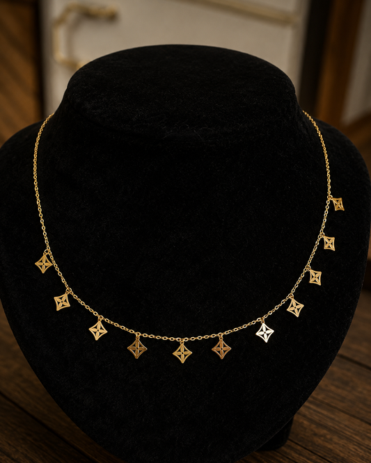 Gold Diamond Charm Drop Necklace – Gold Plated Stainless Steel