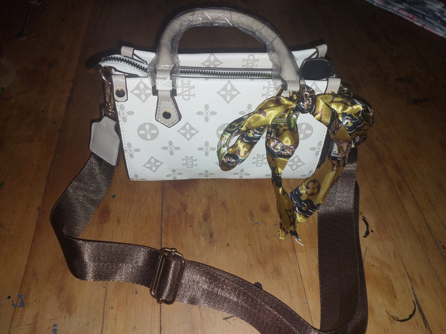 White Floral Monogram Key Pouch